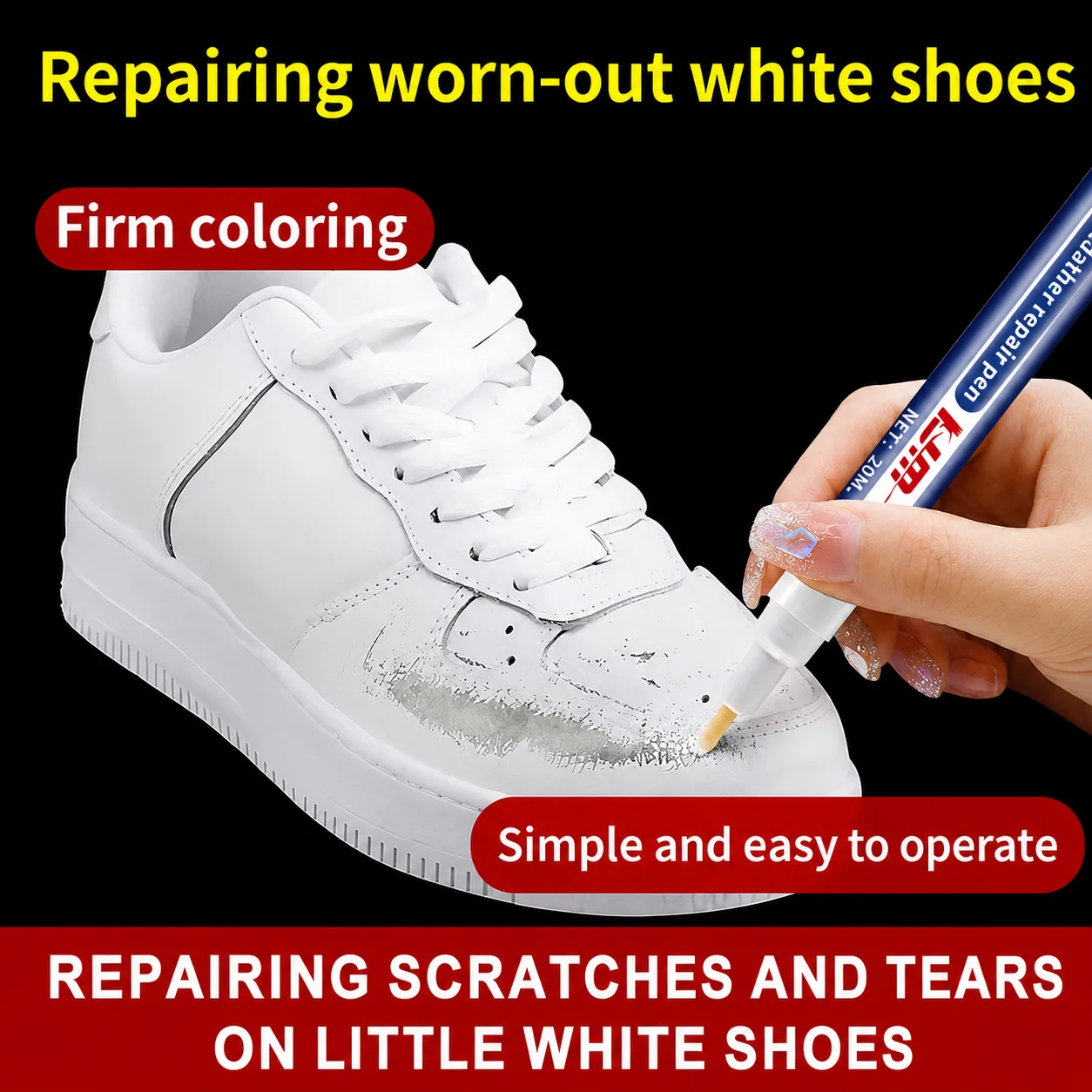 KJM White Shoe Repair Pen Scratch And Scuff Remover for Leather Sneakers Water-Based Quick Dry Firm Coloring Easy Operation
