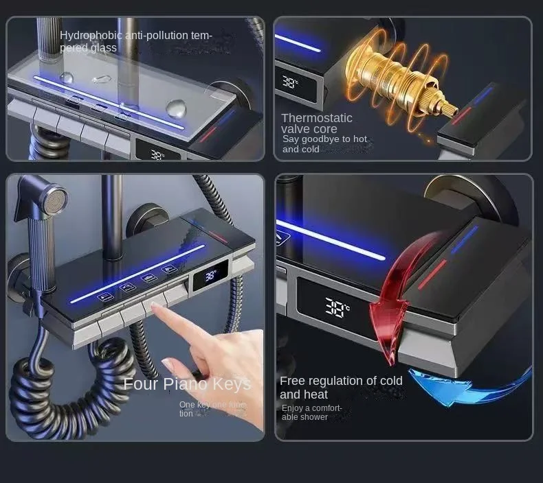 Intelligent Constant Temperature Digital Shower Head Set With Bathtub Faucet And Copper Body With 4 Functions For Water Outlet