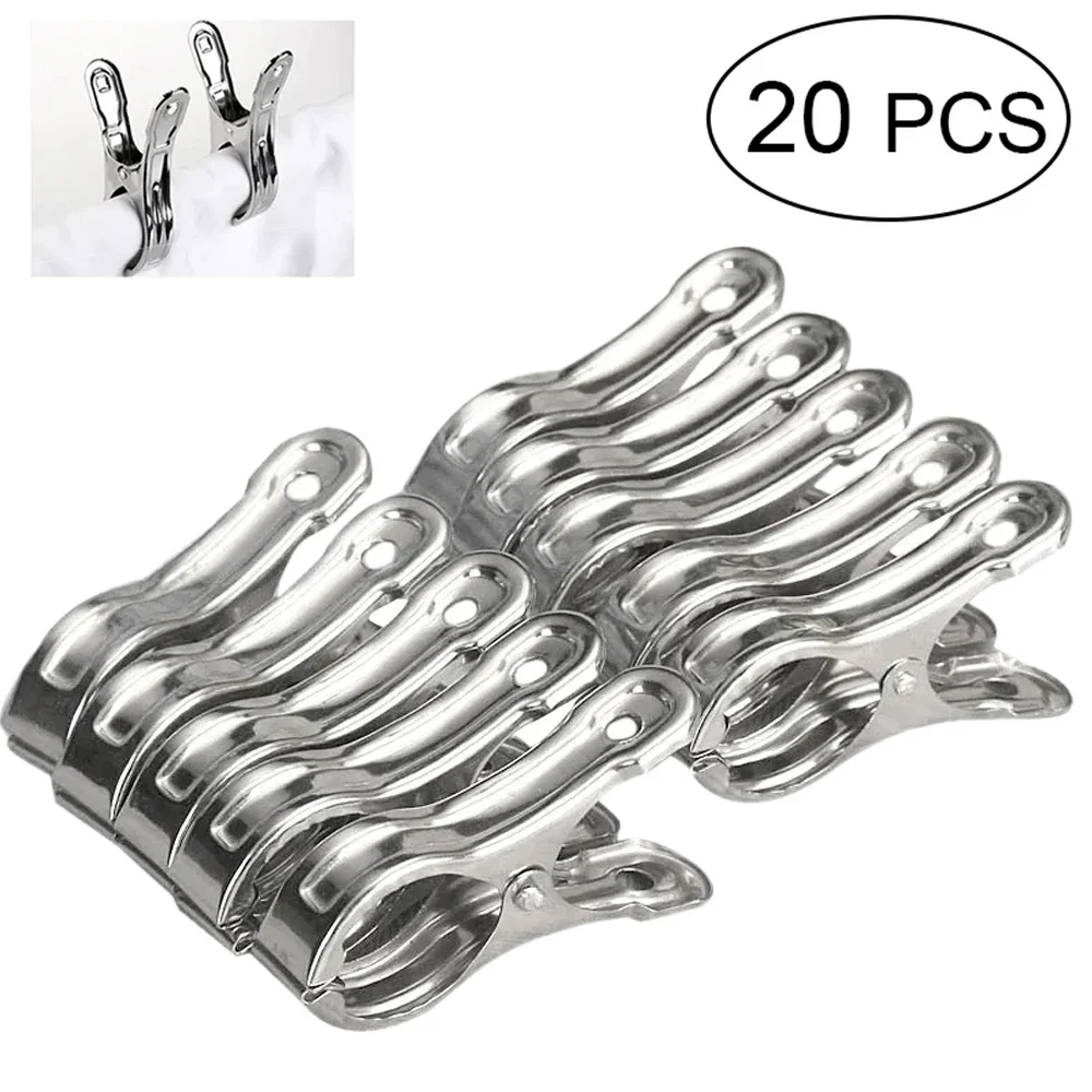 20pcs Stainless Steel Clothespins Large Beach Towel Clips Clothes Pegs Pins Clothing Hanger Clamp Household Clothespin