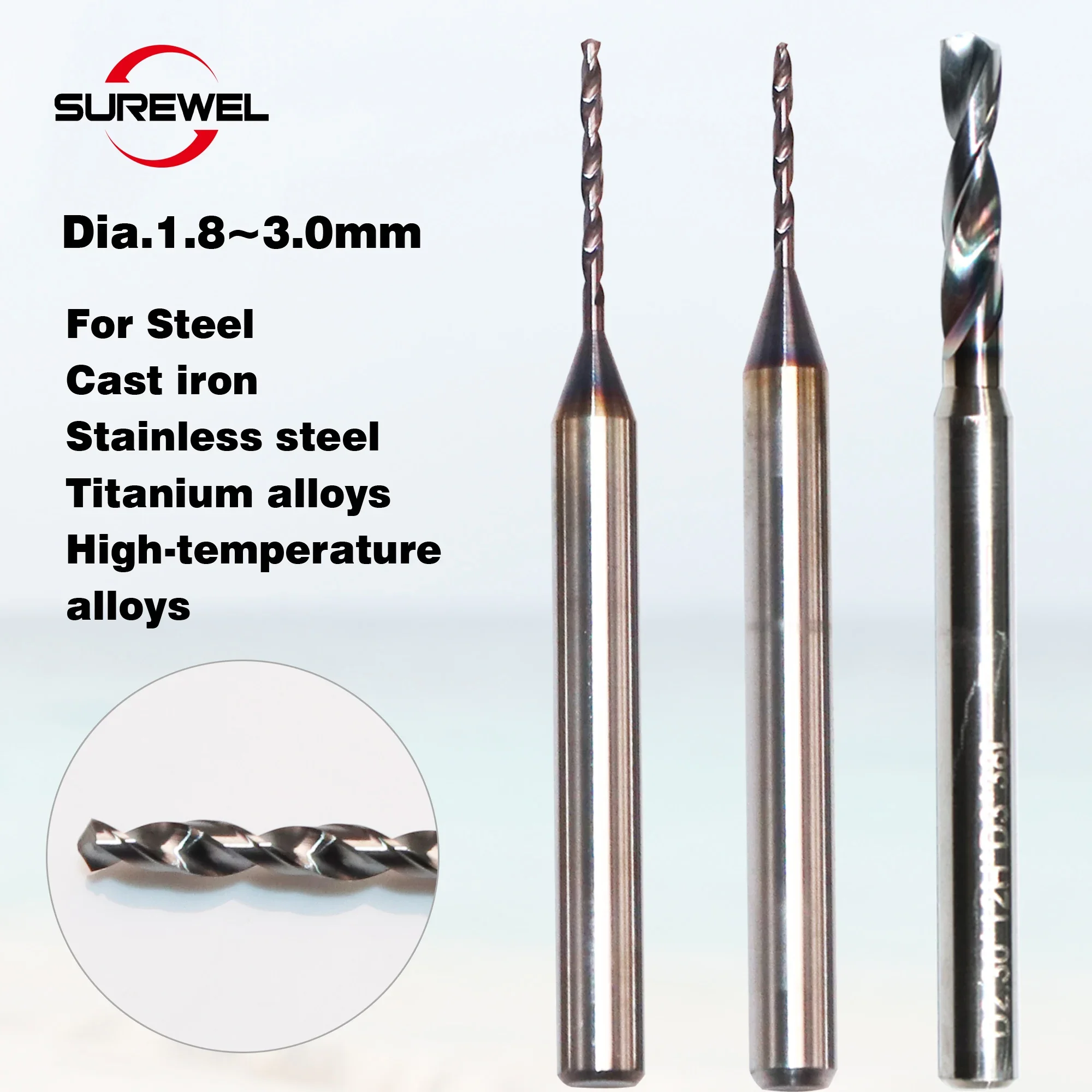

YZ428 Solid Carbide Micro Drill Min Bit 1.8mm to 3.0mm Diameter 3mm Hole Machining Tool Precision for Titanium,Quenched Steel