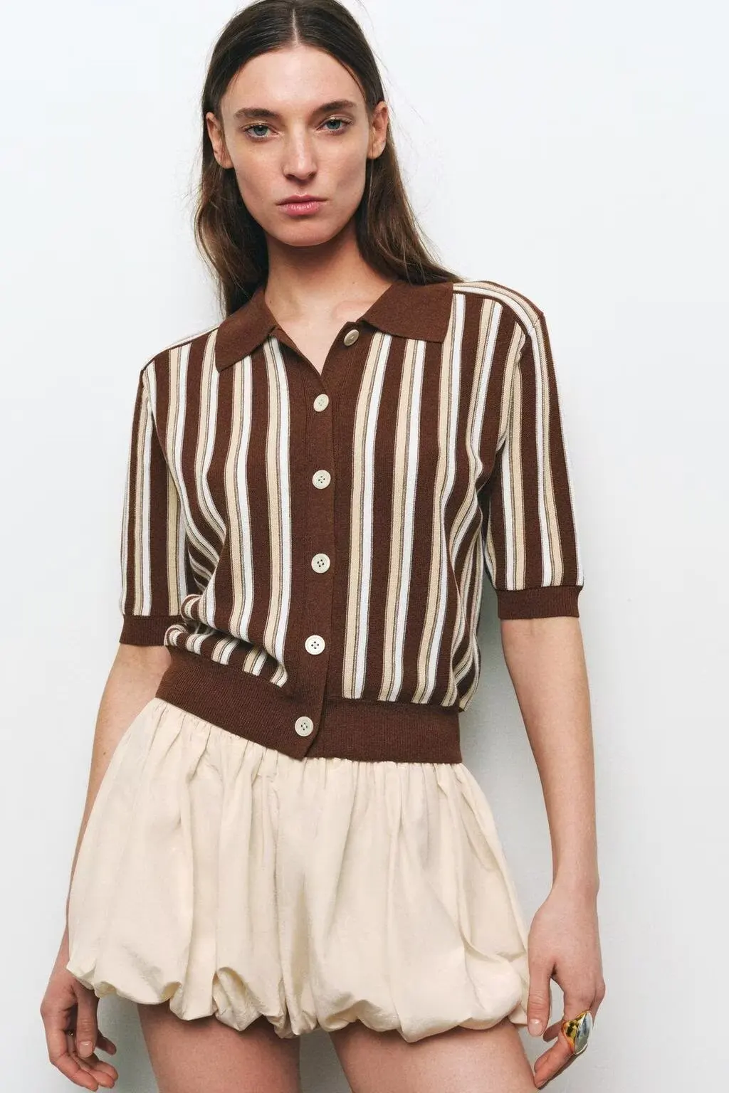 

Spring 2025 New Women's Striped Knitted irt ort Sve Outerwear Straight Tube Polyester Fiber Single Piece Commute ...