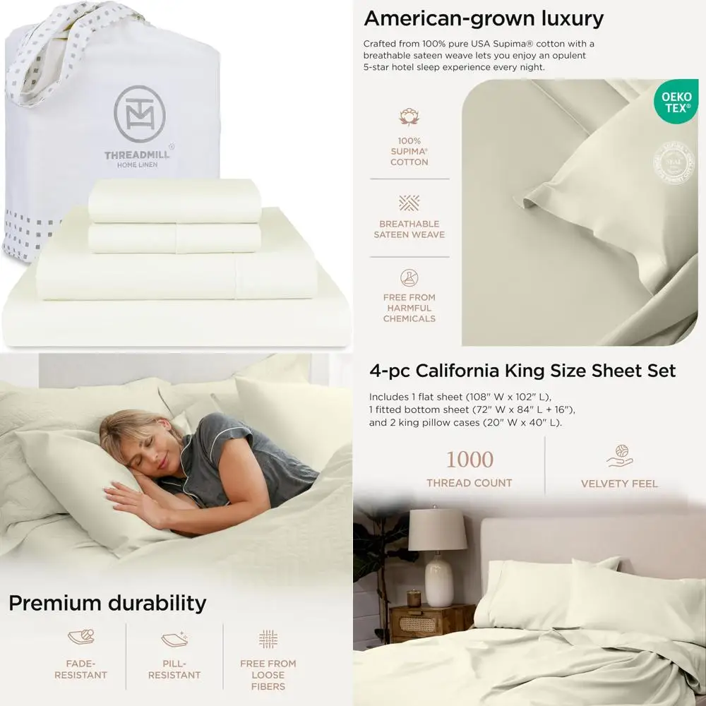 

Luxury 1000-Thread Count Supima Cotton California King Sheet Set in Ivory with Deep Pockets