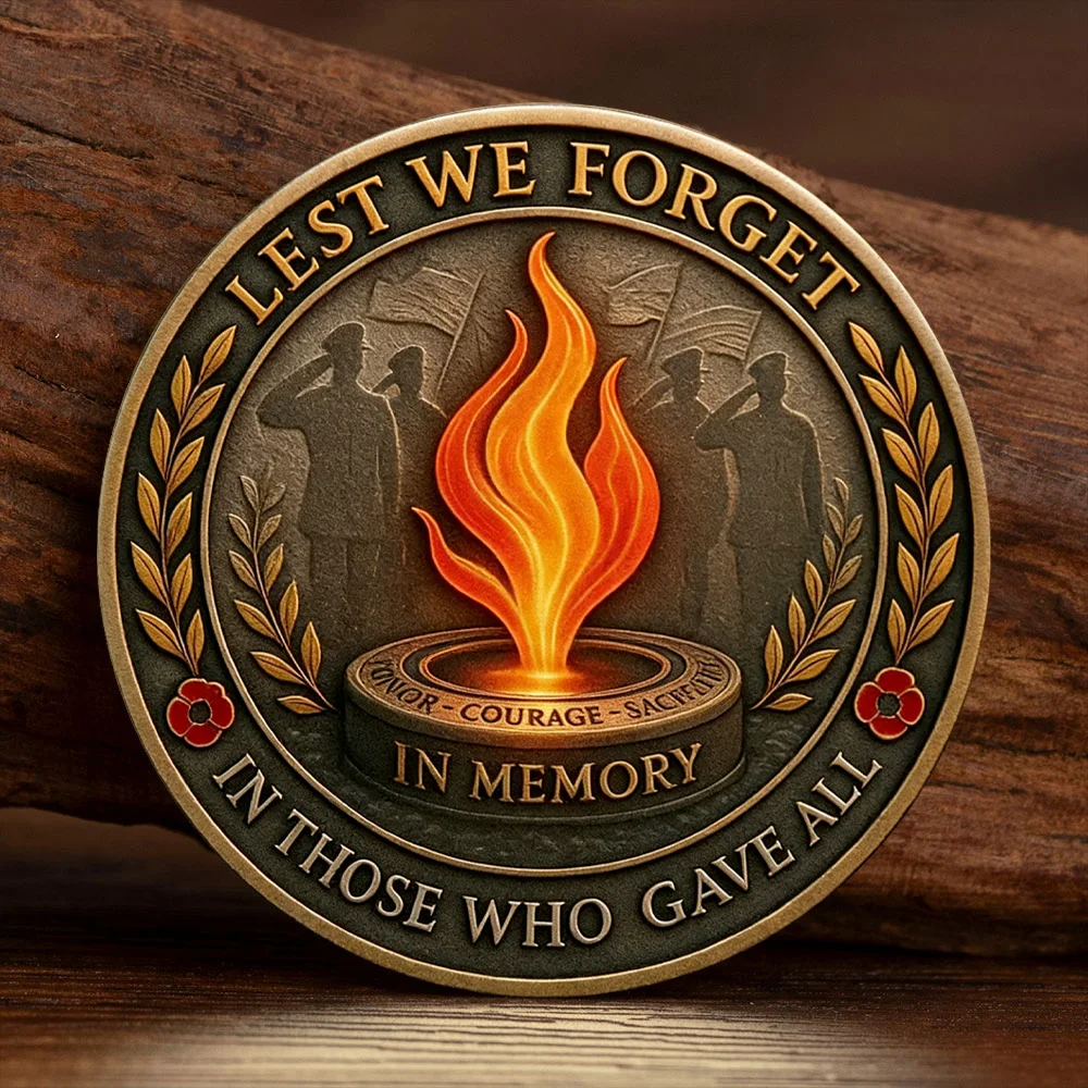 Memória Poppy – Lest We Forget Moeda comemorativa banhada a bronze impressa em 2D em memória Moeda de lembrança de veterano