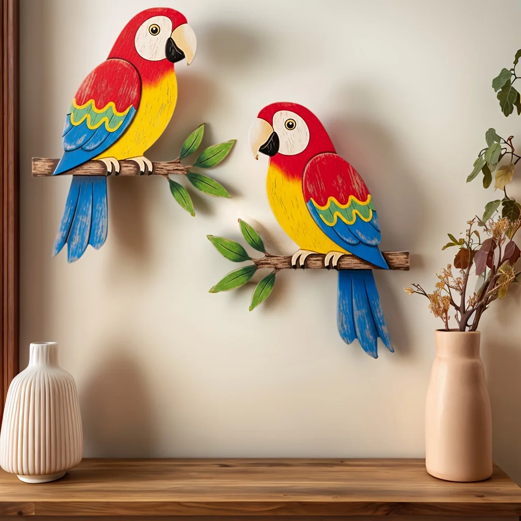 2 قطعة ألوان مائية خشبية الطيور الجدار الديكور غرفة ديكور للأطفال غرفة الديكور المنزل غرفة نوم جدار الشارات غرفة المعيشة #2