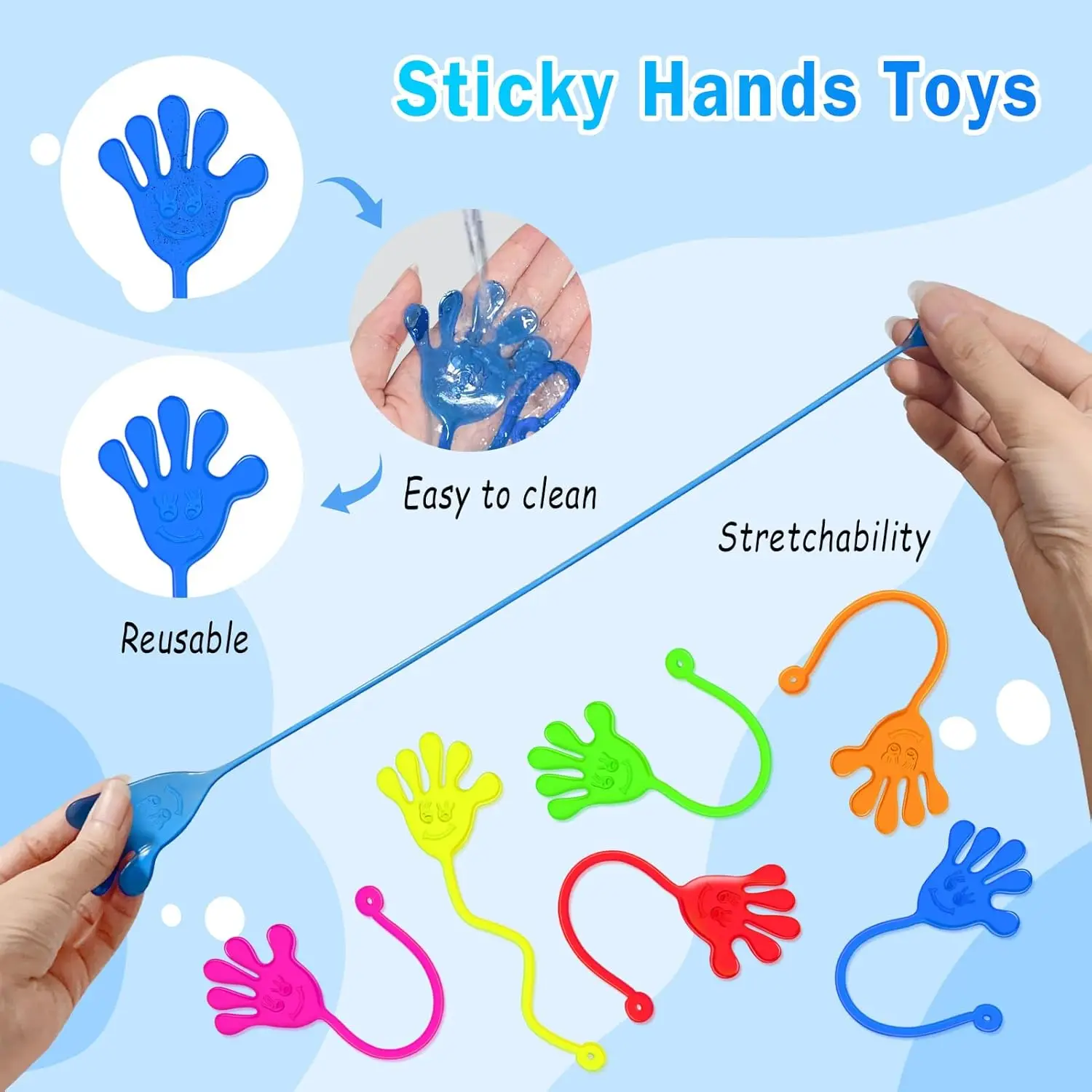 100/6pcs Wacky Fun Sticky Hands: 2 Inches Stretchy Sticky Fingers for Kids\' Party Favor Sets & Birthday Party Favors!