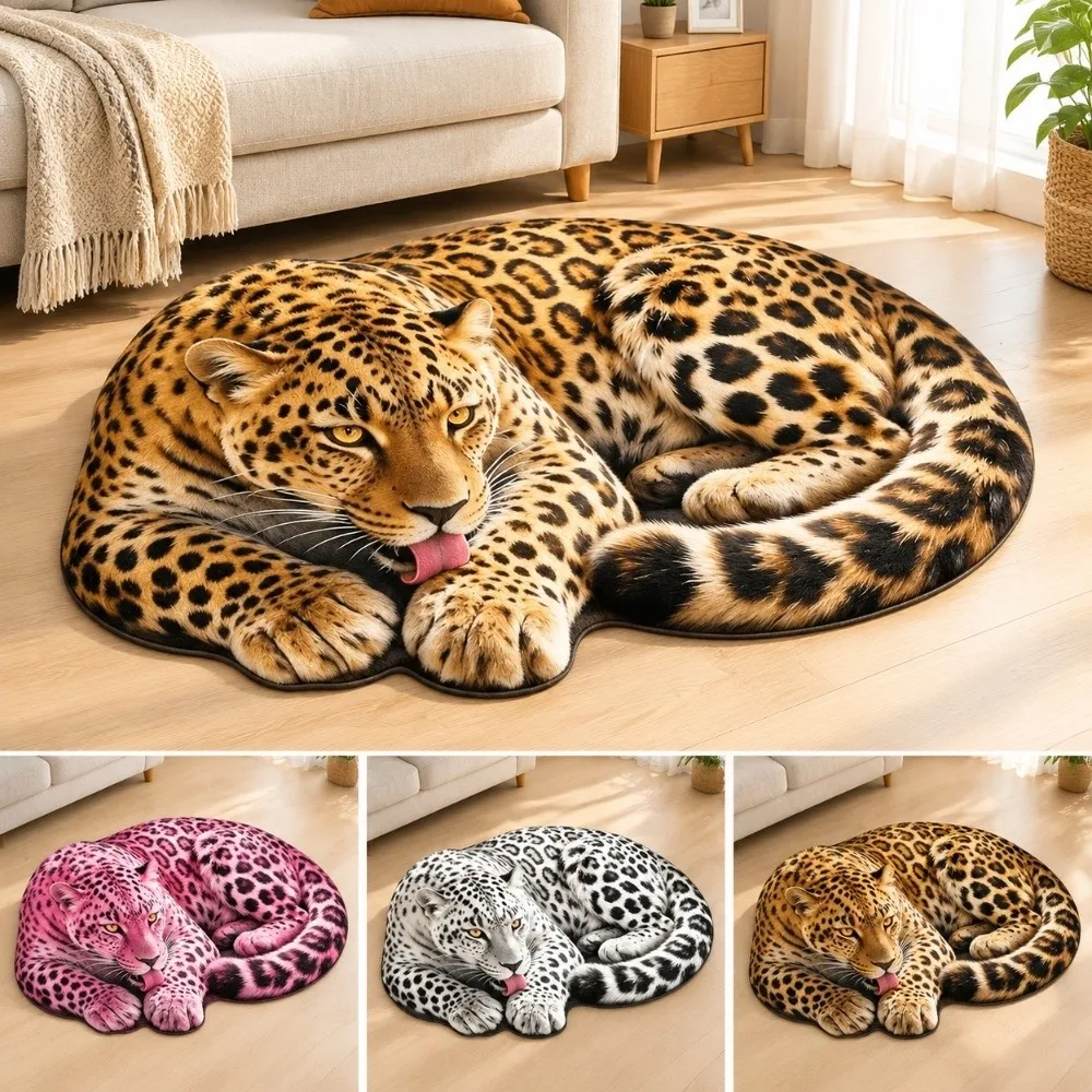 3D Special-shaped Tiger Floor Mat Non Slip Imitation Cashmere Bedside Rug Abrasion-resistant Absorbent Bath Mat Home Decor