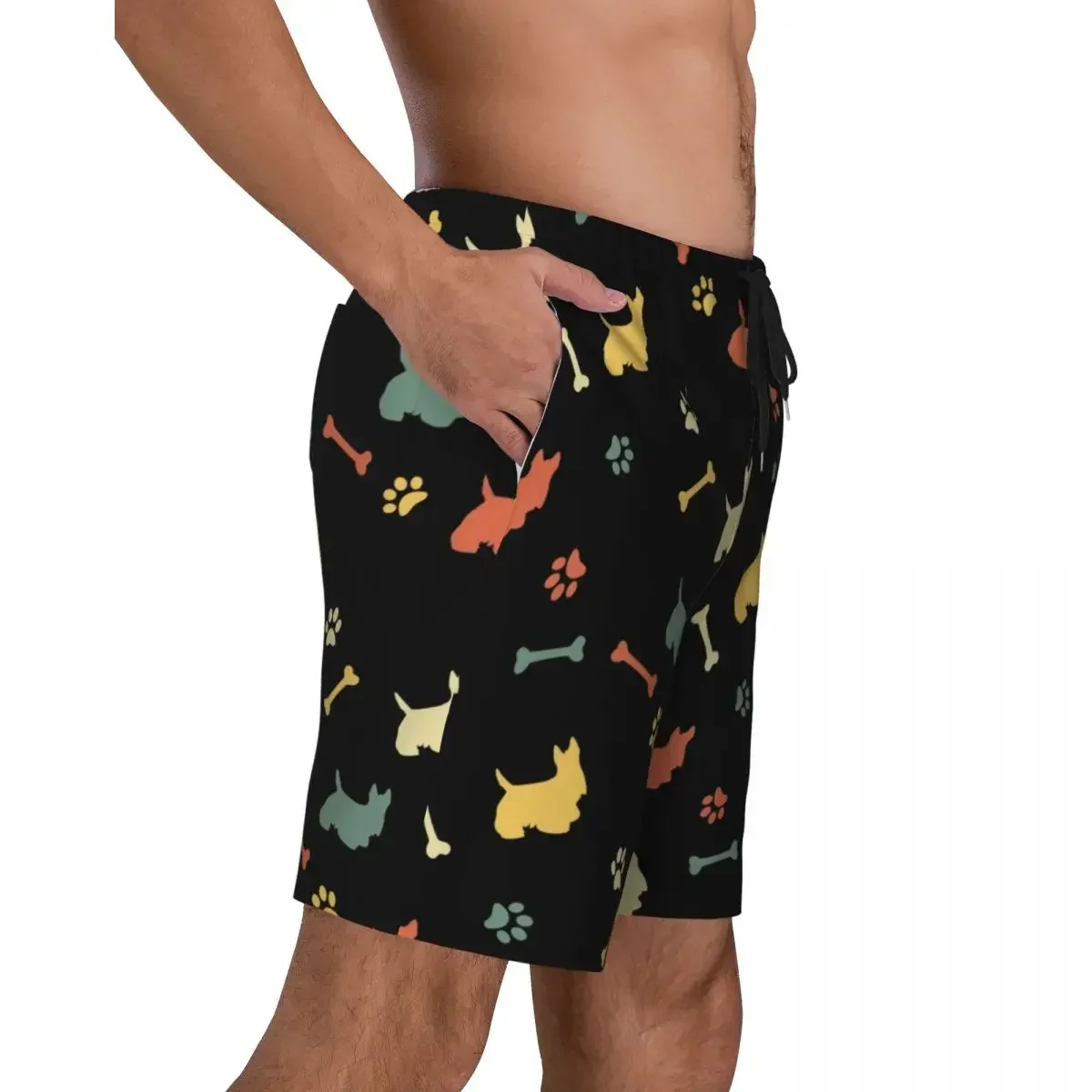 Custom Board Shorts Mens Quick Dry Beachwear Boardshorts Scottish Terrier Cartoon Pattern Swimming Trunks Bathing Suits