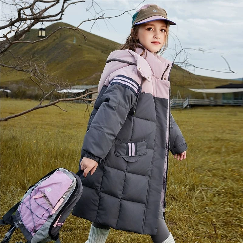 RAISE Kids Winter Duck Down Jacket For Girls Patch Hooded Long Teens Girl Puffer Jacket Coat Girls Parka Outerwear 6 To 13 Years