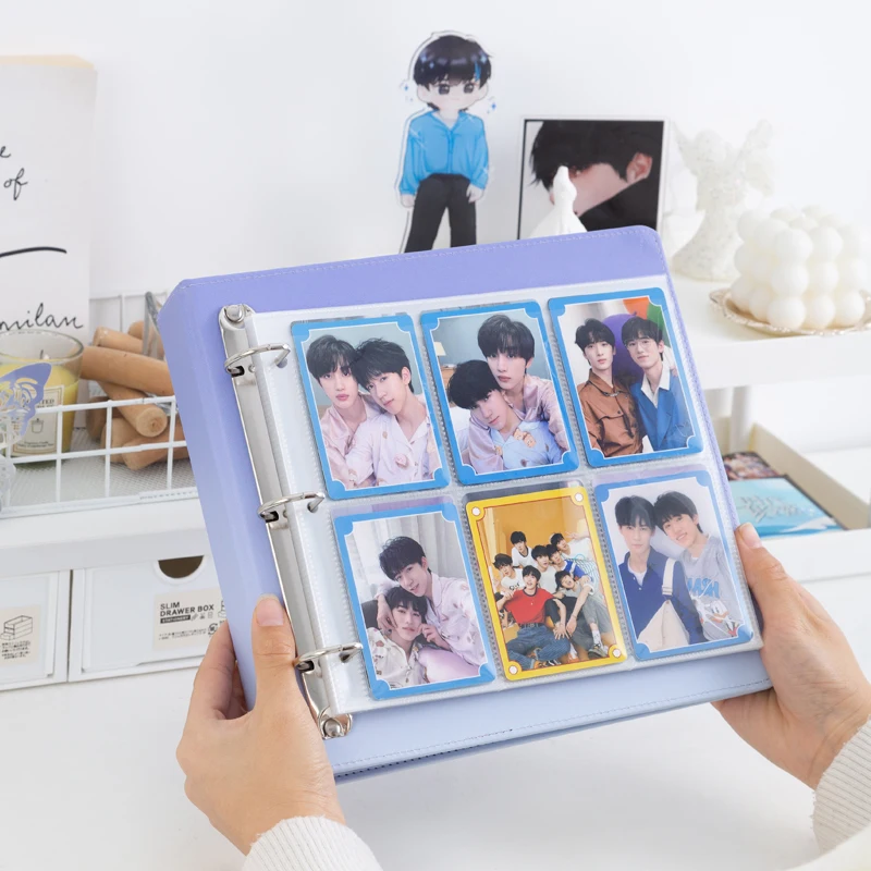 PU Leather Photo Card com 6 mangas de bolso, Macaroon Binder, A5 Gradiente Capa, Kpop Álbum de Fotos, Cartão Postal Collect Livro