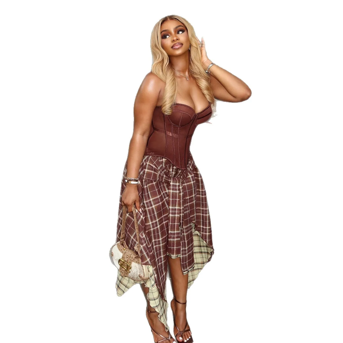Slight Stretch Asymmetrical Hem Skirt Graceful Commuter with Elegant Printed Maxi Length Mid Calf Length Summer Skirts for Women