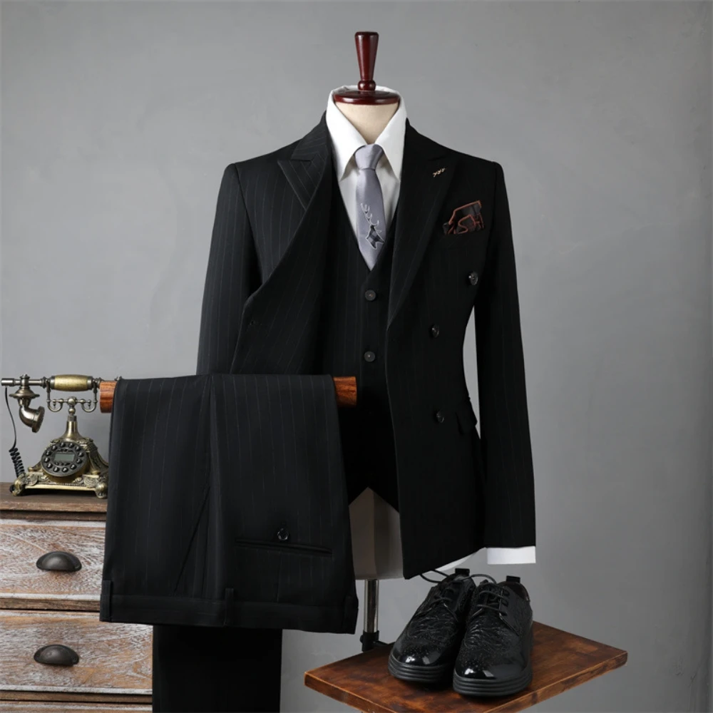 Handsome Double Breasted Men's Suit Luxurious Dancing Set Groom Wear Charming Vocation Plus Size Tuxedo Three Pieces On Sale