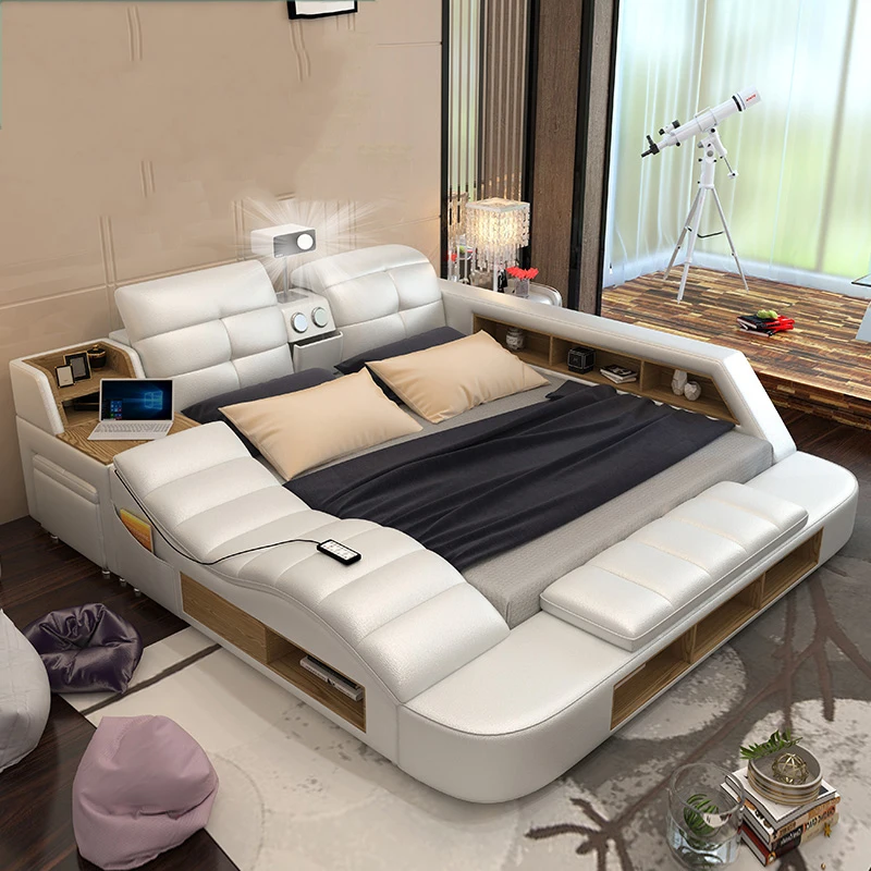 Italian Style Double Bed Wood Nordic Storage Massage Floor Bed Home Smart Luxury Cama Inteligente Multifuncional Furniture