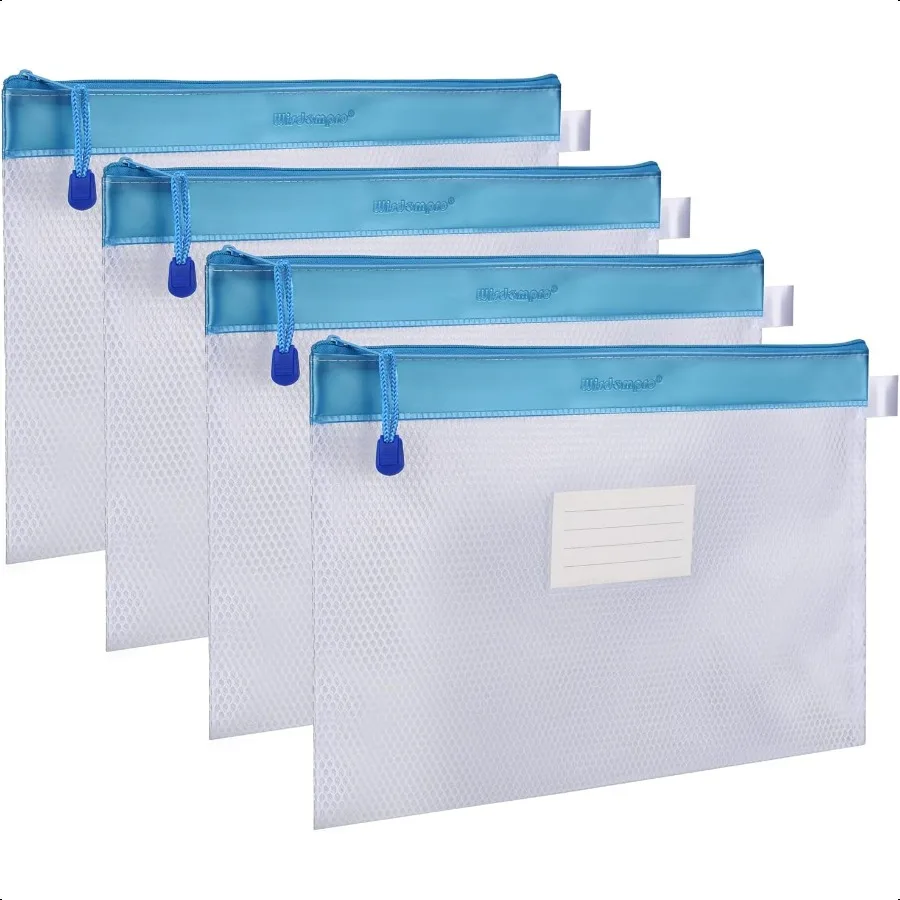 

Zipper Pouch 4 Packs Durable Letter Size Waterproof Mesh File Bag Document Organizer Blue