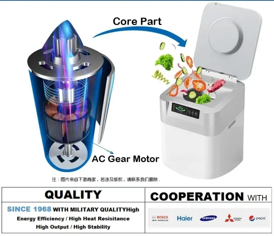 Motoriduttore AC 4W 60mm Motore YN60-220-4C-8/condensatore monofase Motore reversibile per la deradazione dei rifiuti bagnati da cucina