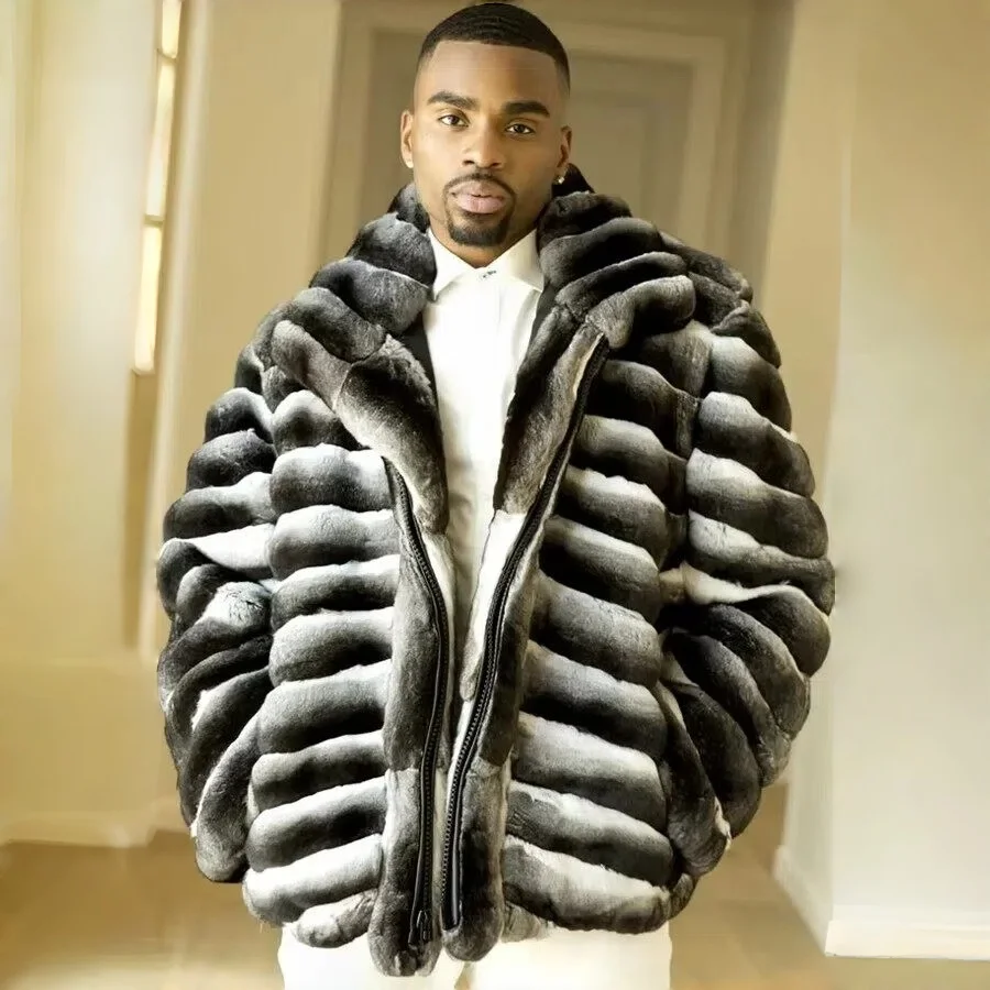 

Зимнее меховое пальто из кролика Рекс, меховые куртки из Шиншиллы, бесплатная доставка, Мужская одежда