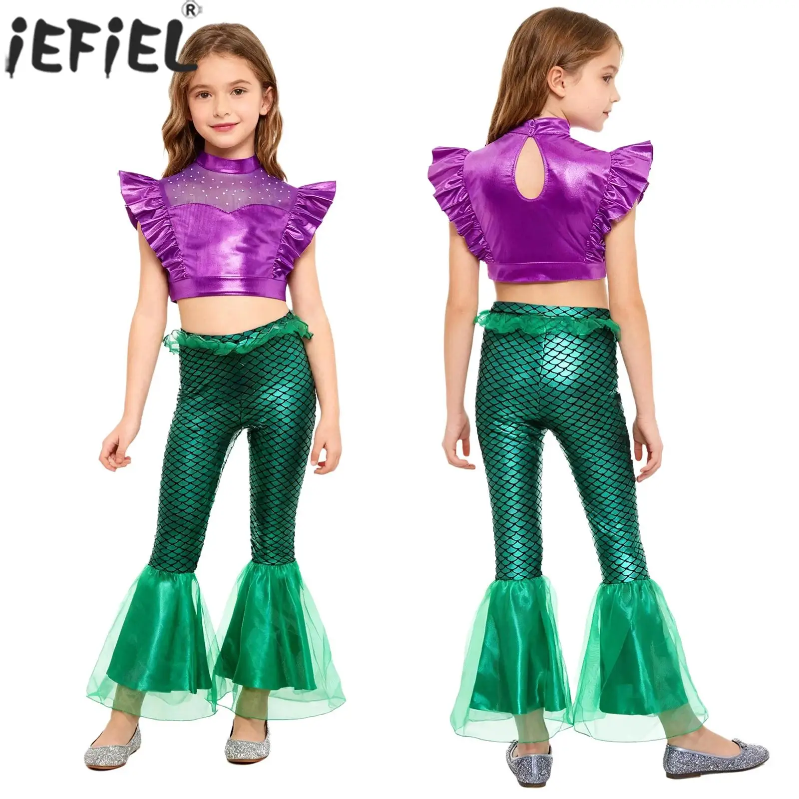 Children Girls Halloween Carnival Theme Party Mermaid Queen of The Sea  Cosplay Costume Crop Top with Fish Scales Print Pants - AliExpress 1501