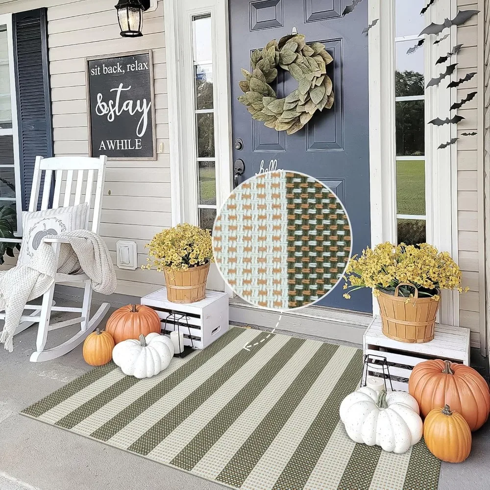 

OJIA 3x5 Feet Outdoor Washable Entry Rug, Indoor Fall Cotton Checkered Door Mat, Small Area Rug for Front Door