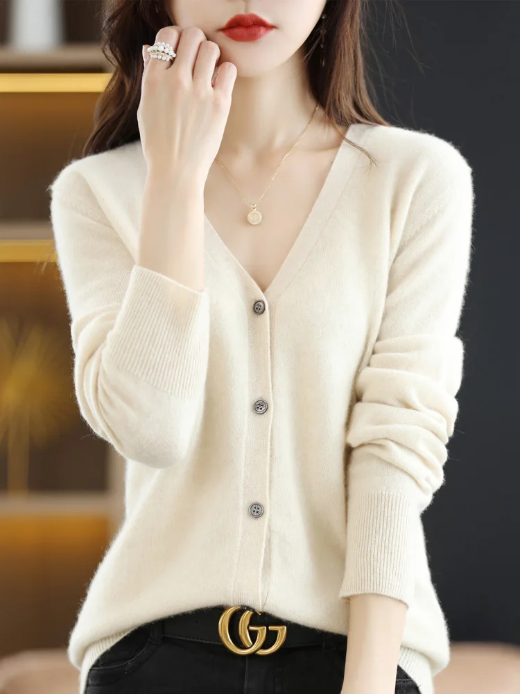 2024 Women Cardigans Long Sleeve Knitted Outerwear Solid Thin Spring Autumn Sweaters V-neck Knitwears Korean Fashion Cardigans