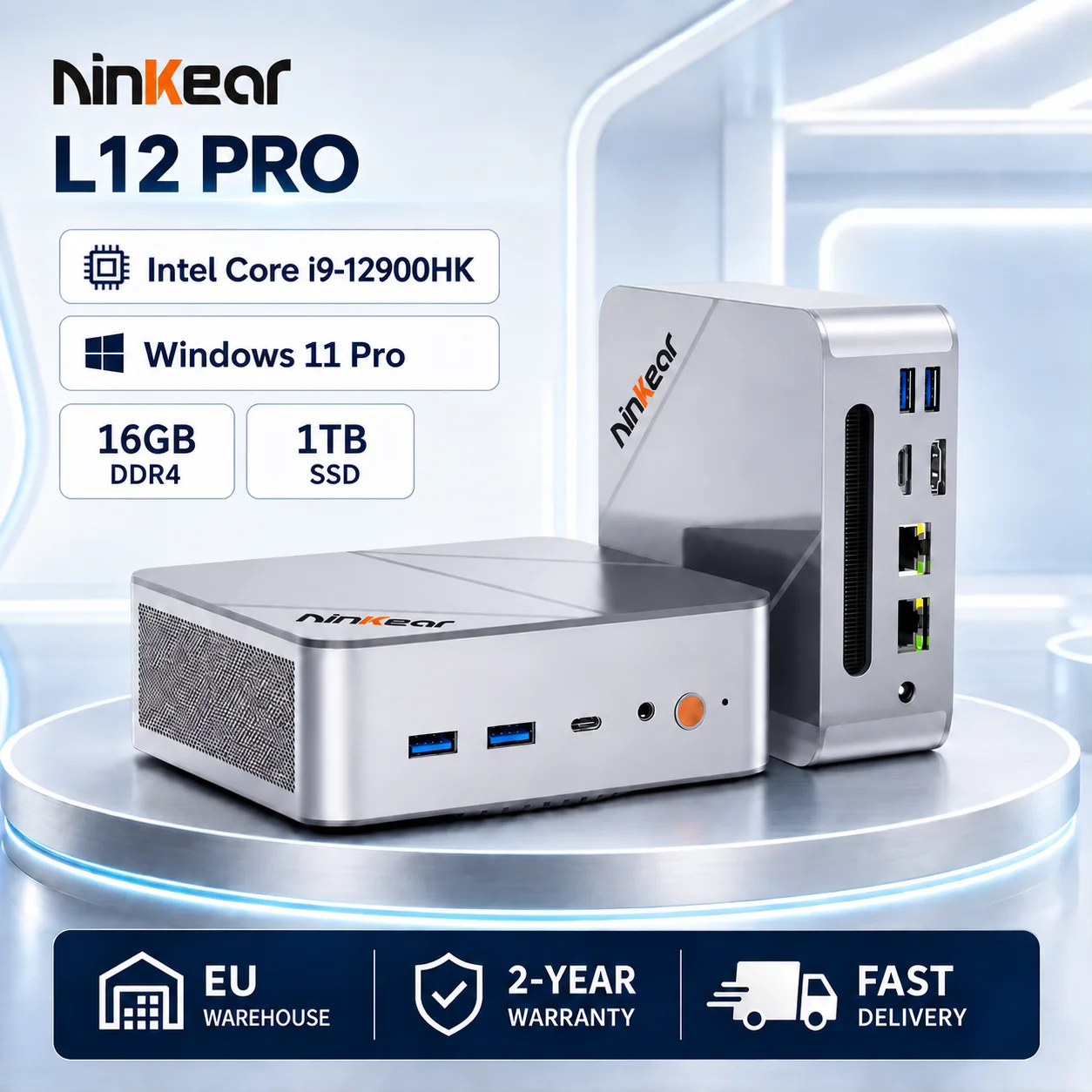 Ninkear L12 Pro Mini PC Intel Core i9-12900HK, 14 Kerne/20 Threads bis 5,0GHz, Iris Xe Grafik, 16GB DDR4 1TB SSD, USB4.0, 8K DP, 4K HDMI/Type-C, Dual 2.5G LAN, WiFi 6, Windows/Linux