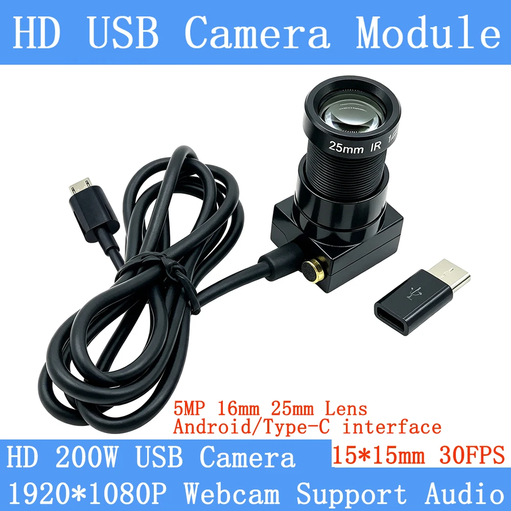 

Full HD 1920*1080P USB Camera Module High Speed 30fps CCTV Linux UVC Surveillance Webcam with 25mm USB Type-C/Android Interface