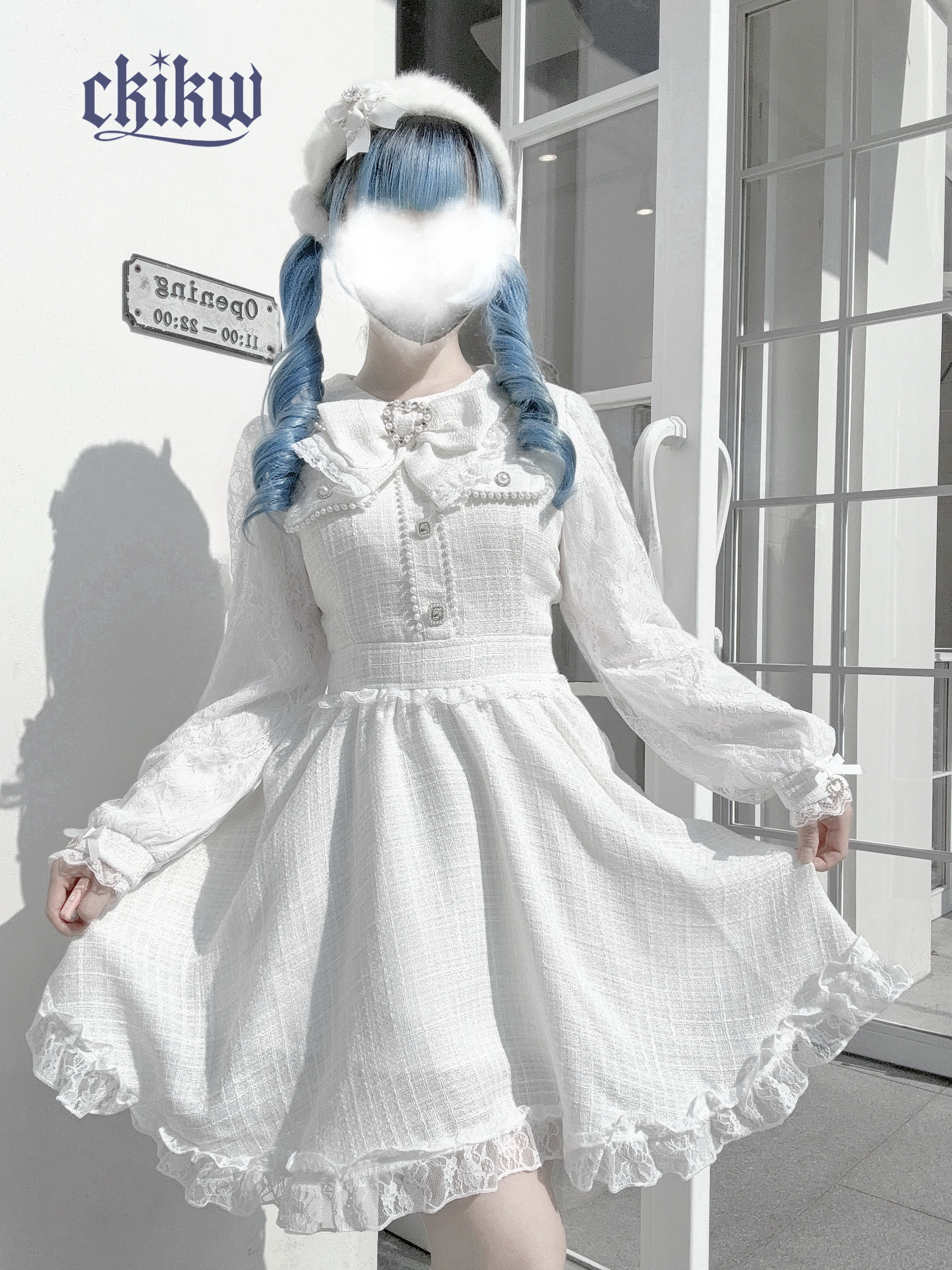 Japan Sweet Elegant Small Fragrance Preppy Style Dress Bow Tweed Slim Waist Lace Robe Patchwork Luxury Hip Hop Lovely Vestidos - Image 4