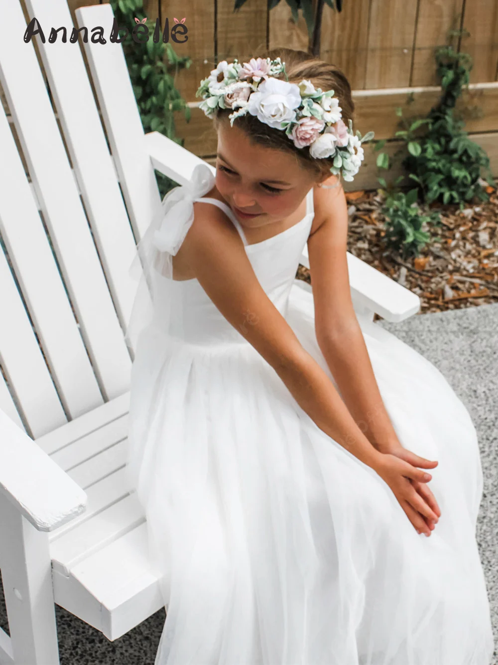 Annabelle First Communion Girl Dress Bow Straps Flower Girl Dress Elegant Baptism Dress for Kids Girl Wedding Party Dress