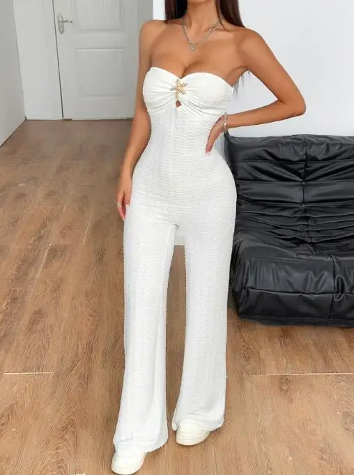 

Jumpsuit Women 2025 New Summer Solid Color Sexy Bandeau Hot Girl High Waist Casual Sleeveless Slim Fit Wide Leg Jumpsuit