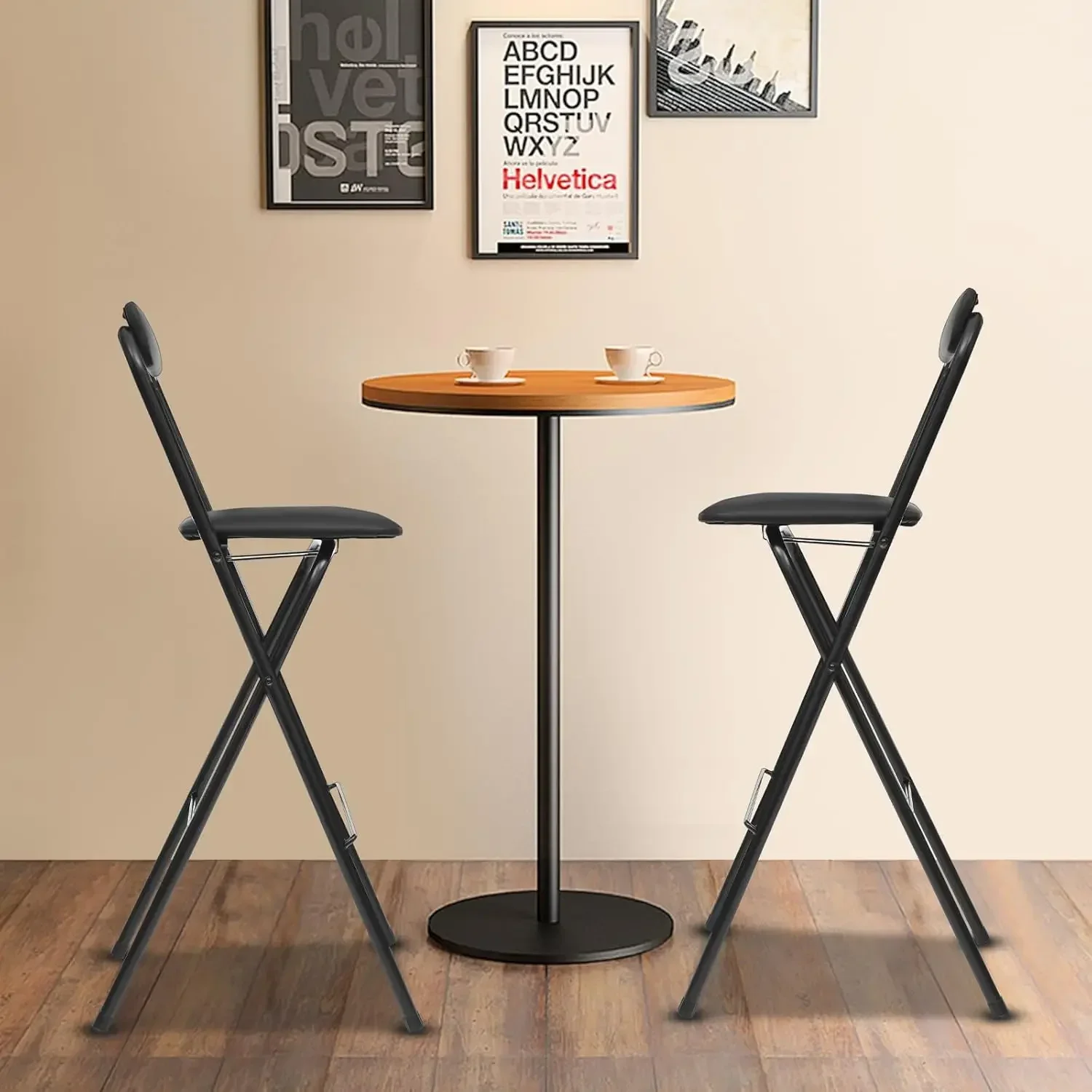 2PCS Folding Bar Stool with Backrest, Tall Foldable Stool Chair, Portable High Folding Bar Chair Counter 29.5