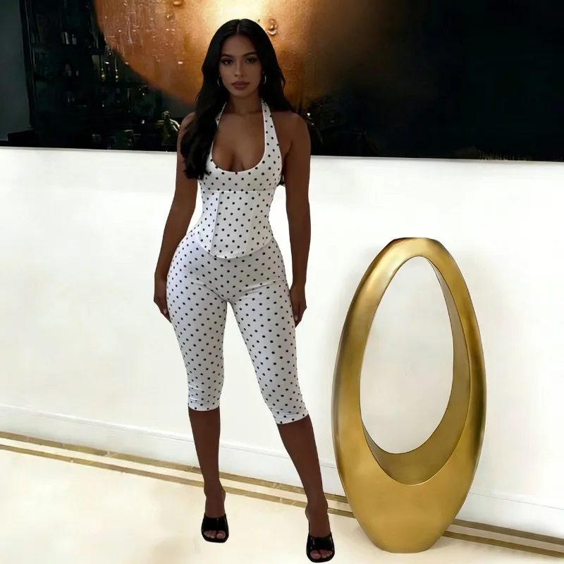 Grommet Lace Up Halter Backless Fishbone Corset Slim Calf Length Jumpsuit Women Sexy U-neck Sleeveless Peach Hip Skinny Overalls