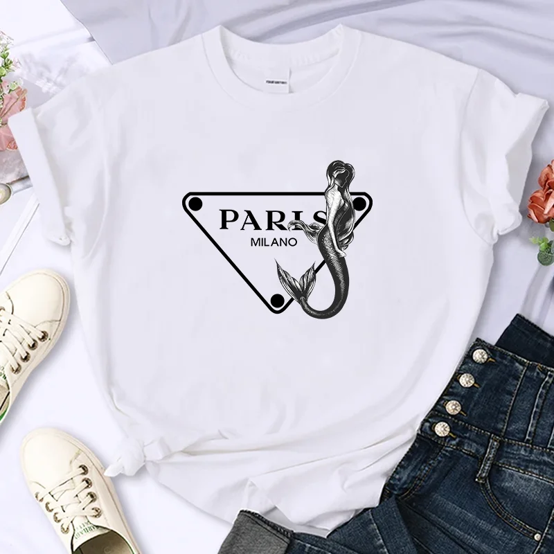 

Luxury Brand Paris For Women's High-Quality Summer Printing T-shirt 100% Cotton Casual Oversized Y2k Personality Sleeve O-neck