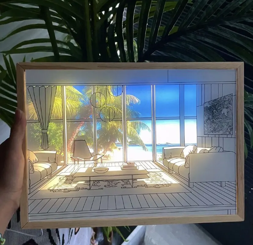 Lámpara de mesa de Arte de pared regulable con luz Led USB, marco de fotos de madera para ventana de luz solar interior, regalo de foto luminoso por la noche