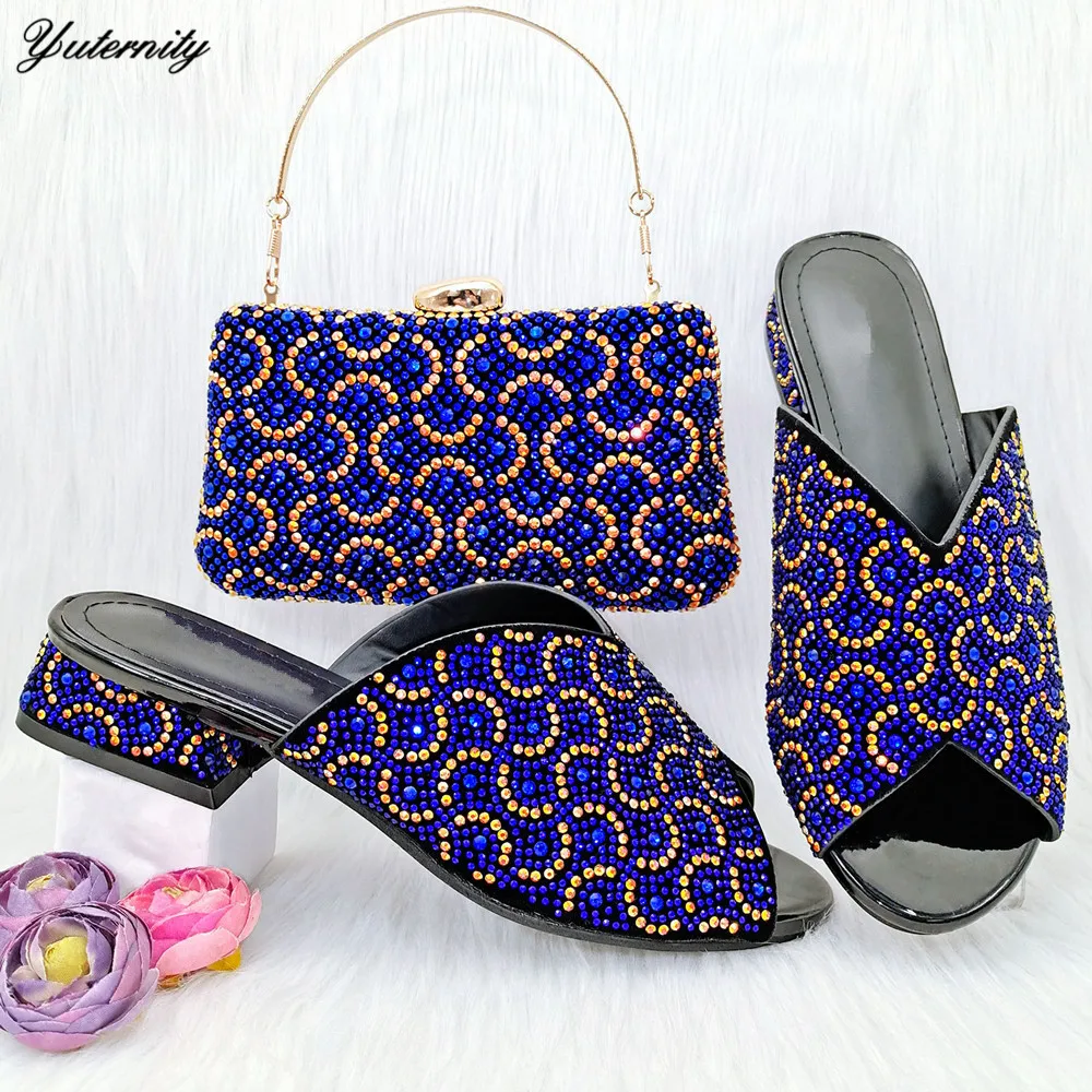 Fashion Rhinestone Ladies Pumps Champagne Shoes And Bag Set For Party New Design High Heels Shoes And Bag Set For Wedding Dress