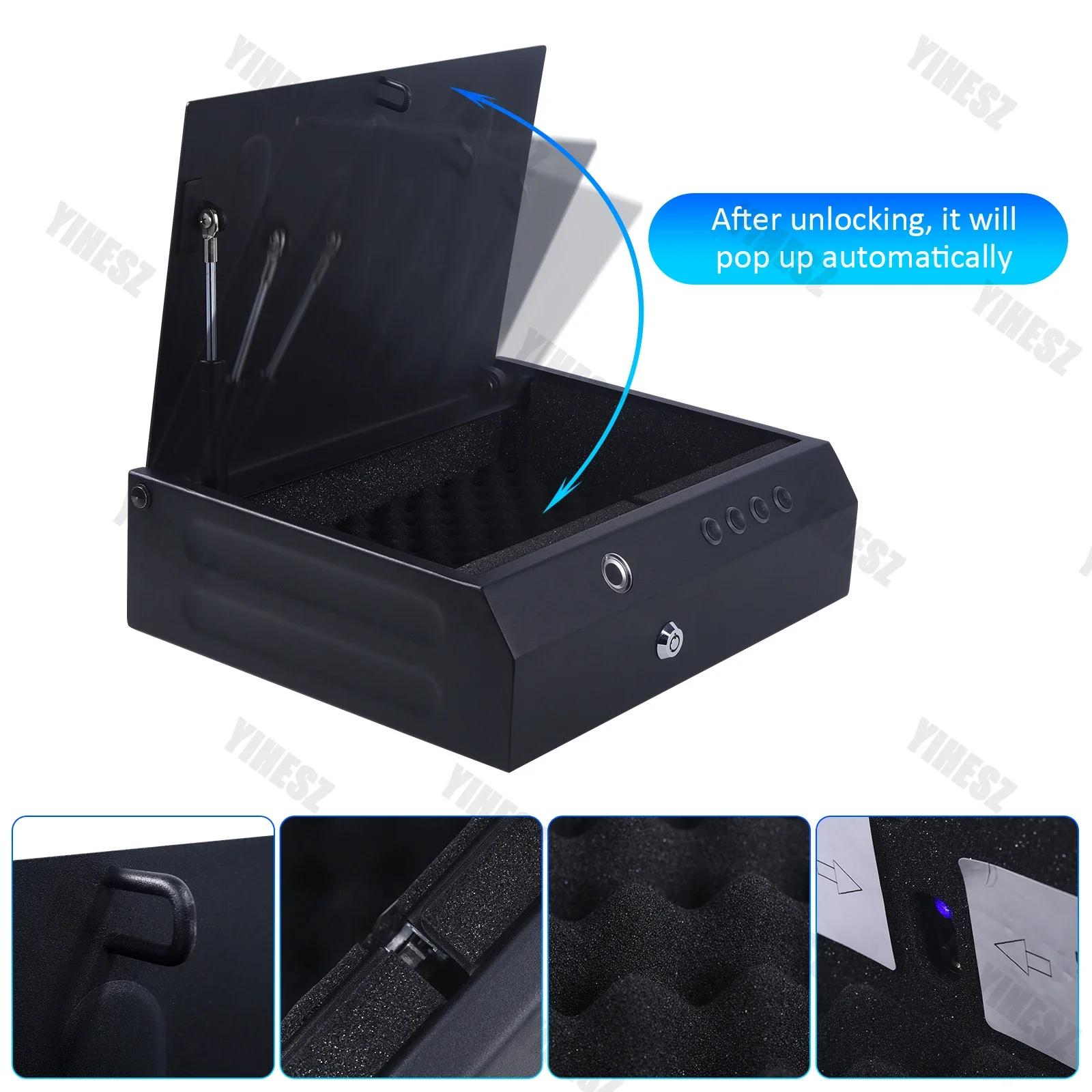 Safe Deposit Box for Weapon, Biometric Fingerprint, Senha Key, Desbloquear, Solid Steel, Pistol Safe, Cofre