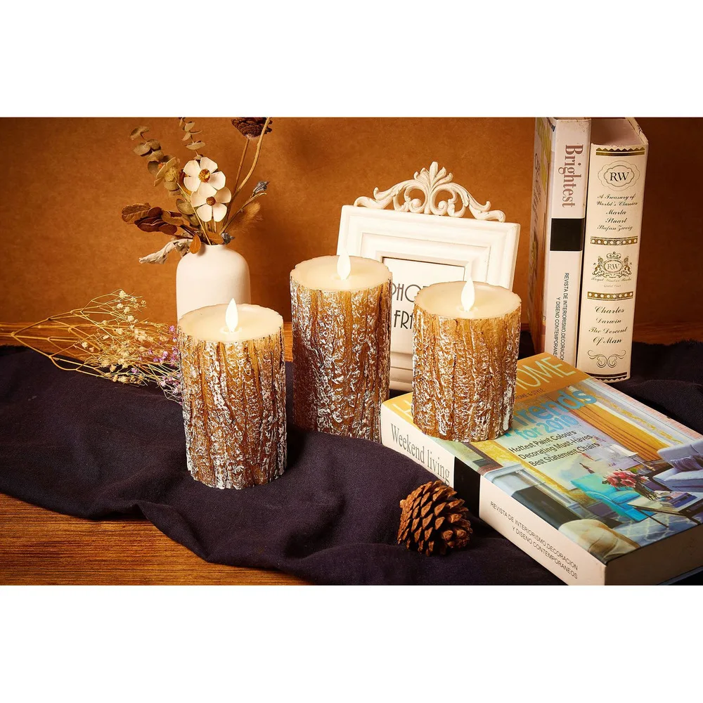 10Key Remote Control LED Electronic Flameless Candles Set with Timer Realistic Pine Birch Tree for Christmas Decor