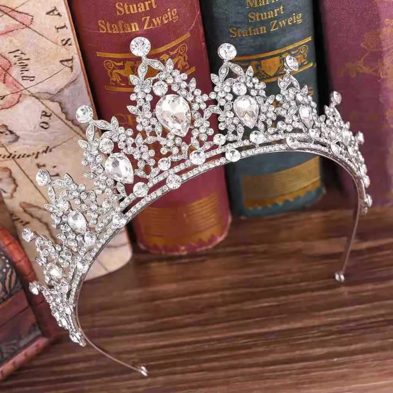 Wedding Crystal Bridal Tiara Crown Silver Diadem Veil Hair Accessories Headpiece Amazon.com: CGKs6anmU Handmade Rhinestone Bridal Tiara Crown  main image 2