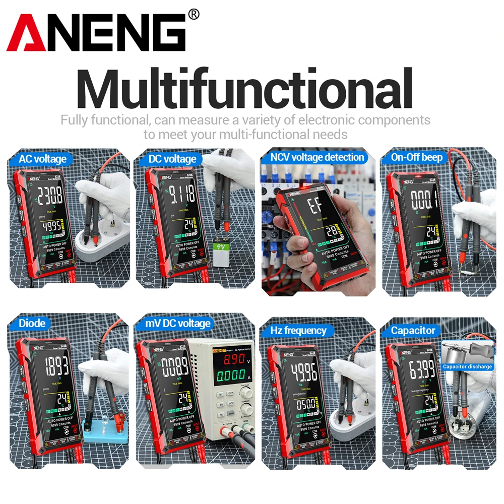 ANENG 622B 멀티미터 9999 적외선 레이저 테스터 10A 긴 내구성 테스트 NCV 전압 다이오드 멀티 테스터 미터 아날로그 도구 계산