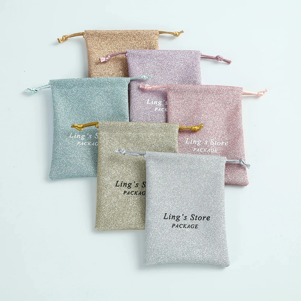 

50/100Pcs Personalized Sequins Jewelry Drawstring Gift Bag Ring Earrings Organizer Stud Necklace Cosmetic Packaging Shiny Pouch