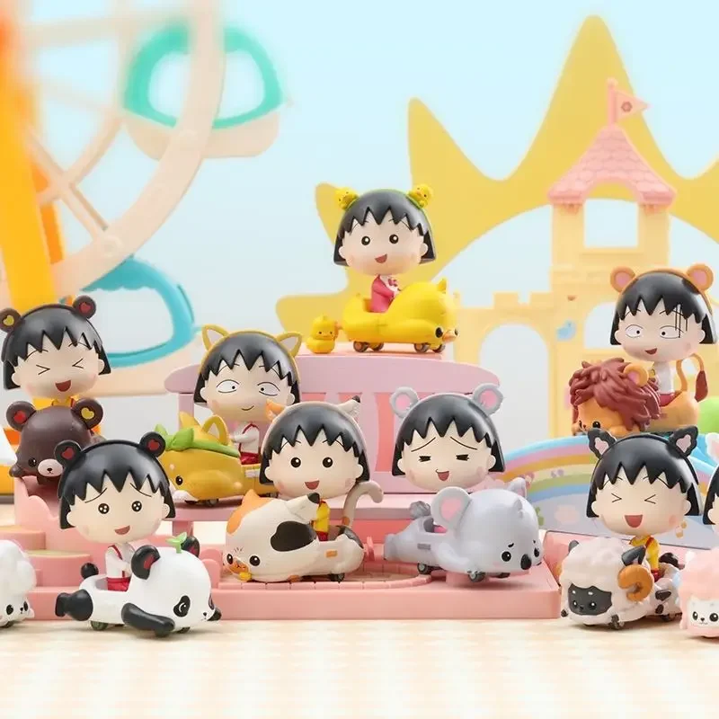 Chibi Maruko-chan Animal Car Blind Box Toys Figures Action Surprise Box Toys for Girls Guess Bag Kawaii Model Doll Birthday Gift