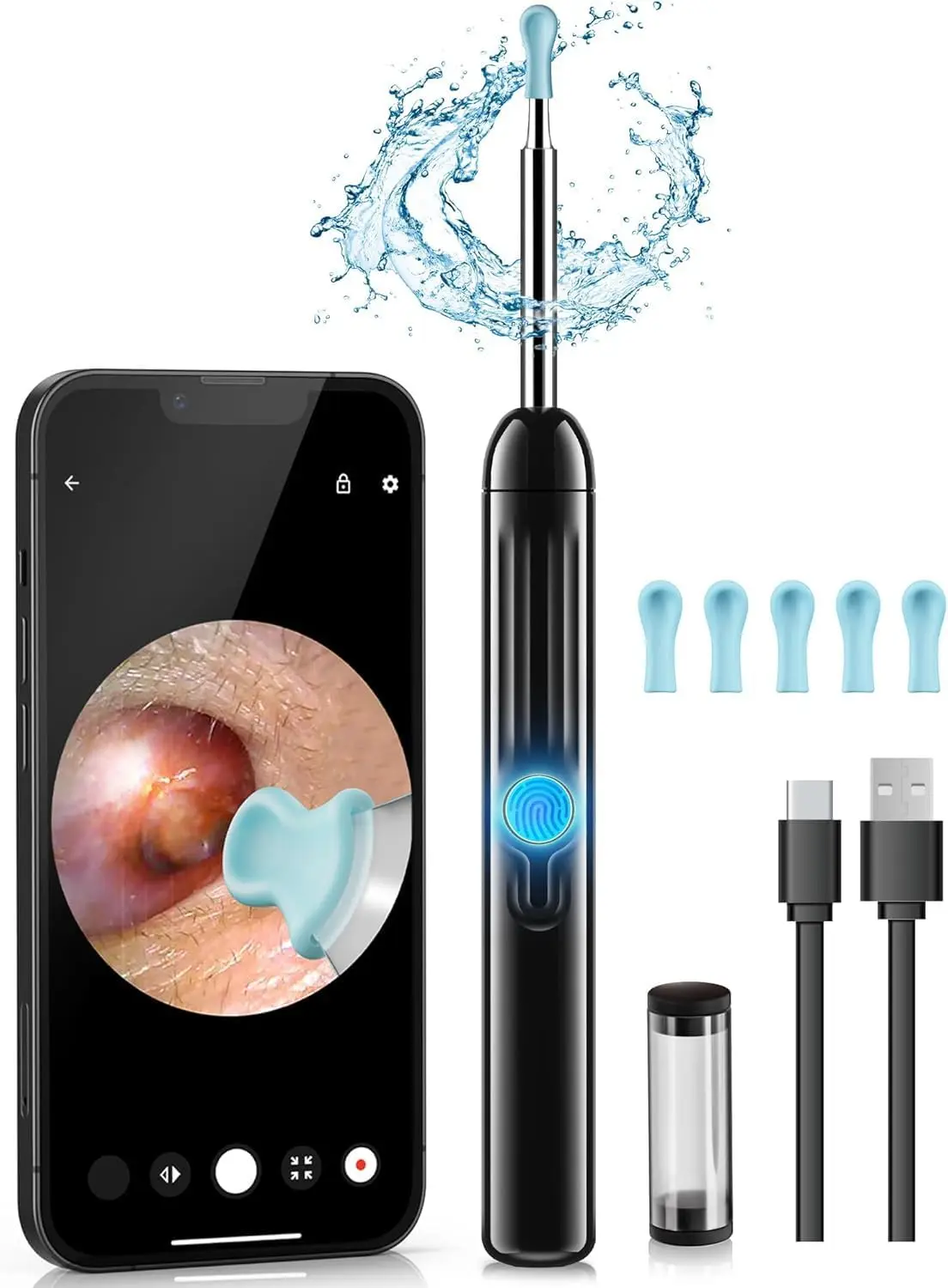 1080P HD Ear Camera with 6 LED Lights, Ear Wax Removal Tool Kit Includes 5 Spoons for Safe Home Cleaning