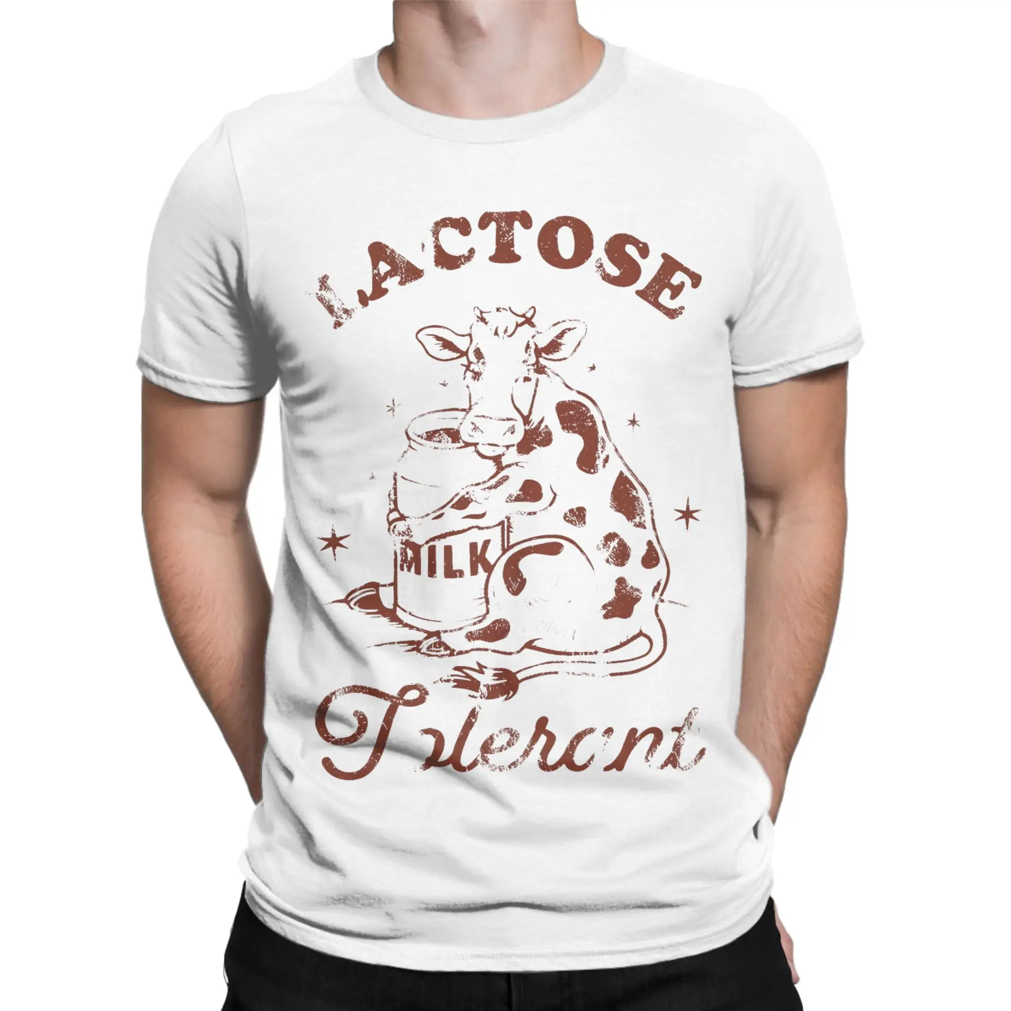 Men's Lactose Tolerant Funny Meme T Shirt  100% Cotton Clothes Cool Short Sleeve Round Collar Tees Printing T-Shirt