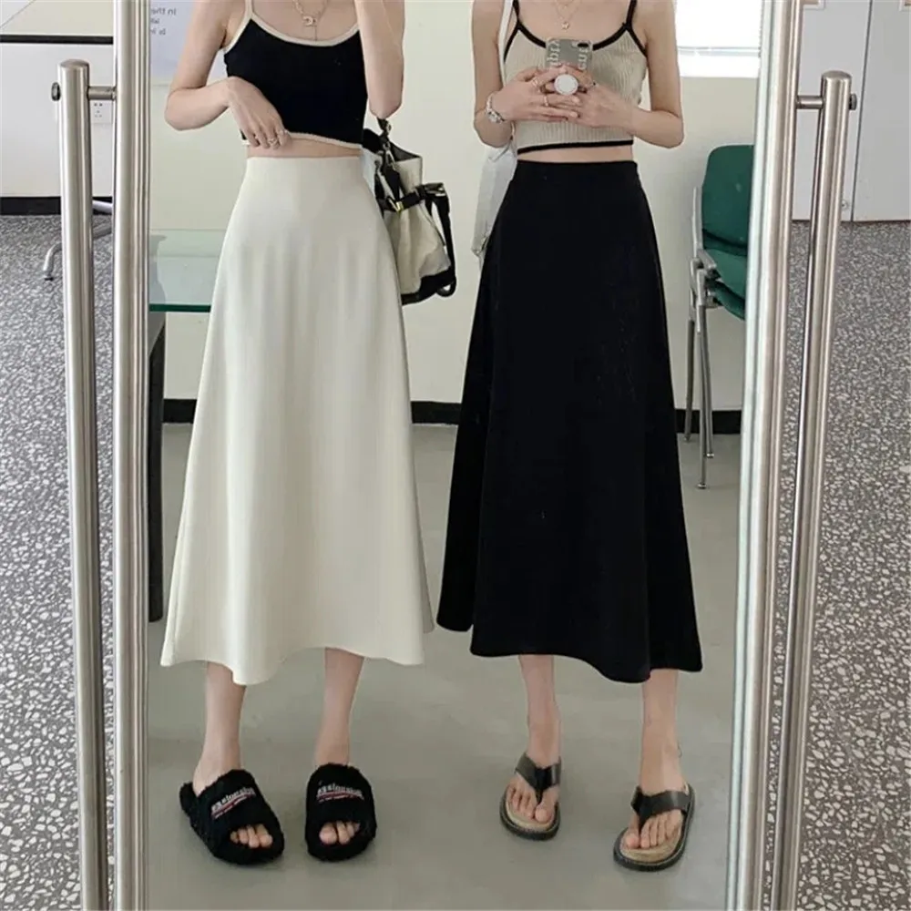 

Simple Solid Summer Midi Skirts Women Folds Clothes High Waist Sweet Preppy Elegant Fashion Ulzzang Harajuku Females Bottom Chic