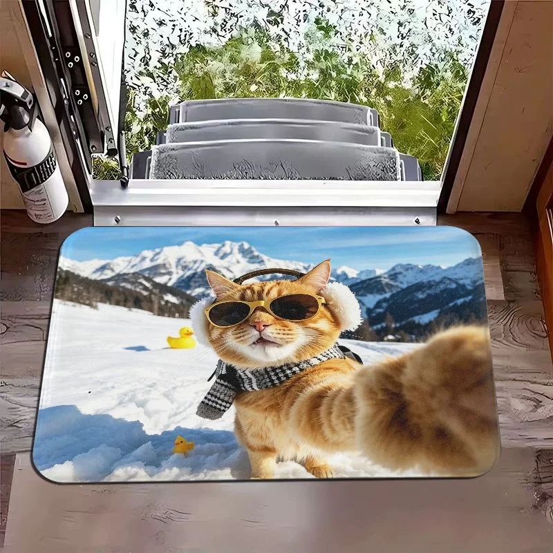 VIKAMA Retro Wood Grain Hair Accessories Cute Cat Welcome Home Door Mat Entrance Bathroom Door Carpet Home Decoration