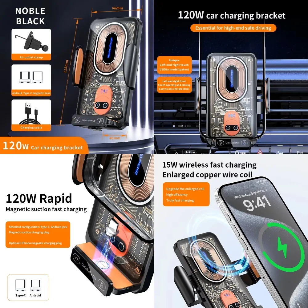 

ftvae 120W Car Mount Phone Holder Intelligent Infrared Air Vent Clip 15W Car Wireless Charger Magnetic For Apple Samsung Xiaomi