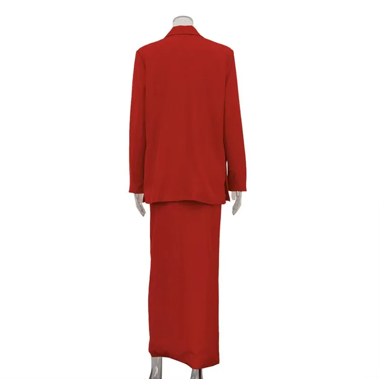 

Faionable Tailored Suit Jaet And Split Skirt Set Long Sve Button up f Body Skirt с разрезом Комплект из двух предметов для женщин