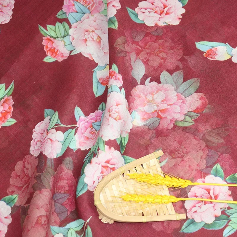 2024 yüksek kaliteli orijinal doğal 100% saf rami keten elbise baskılı kumaş robe yaz ince çin tarzı el dikili DIY 50cm