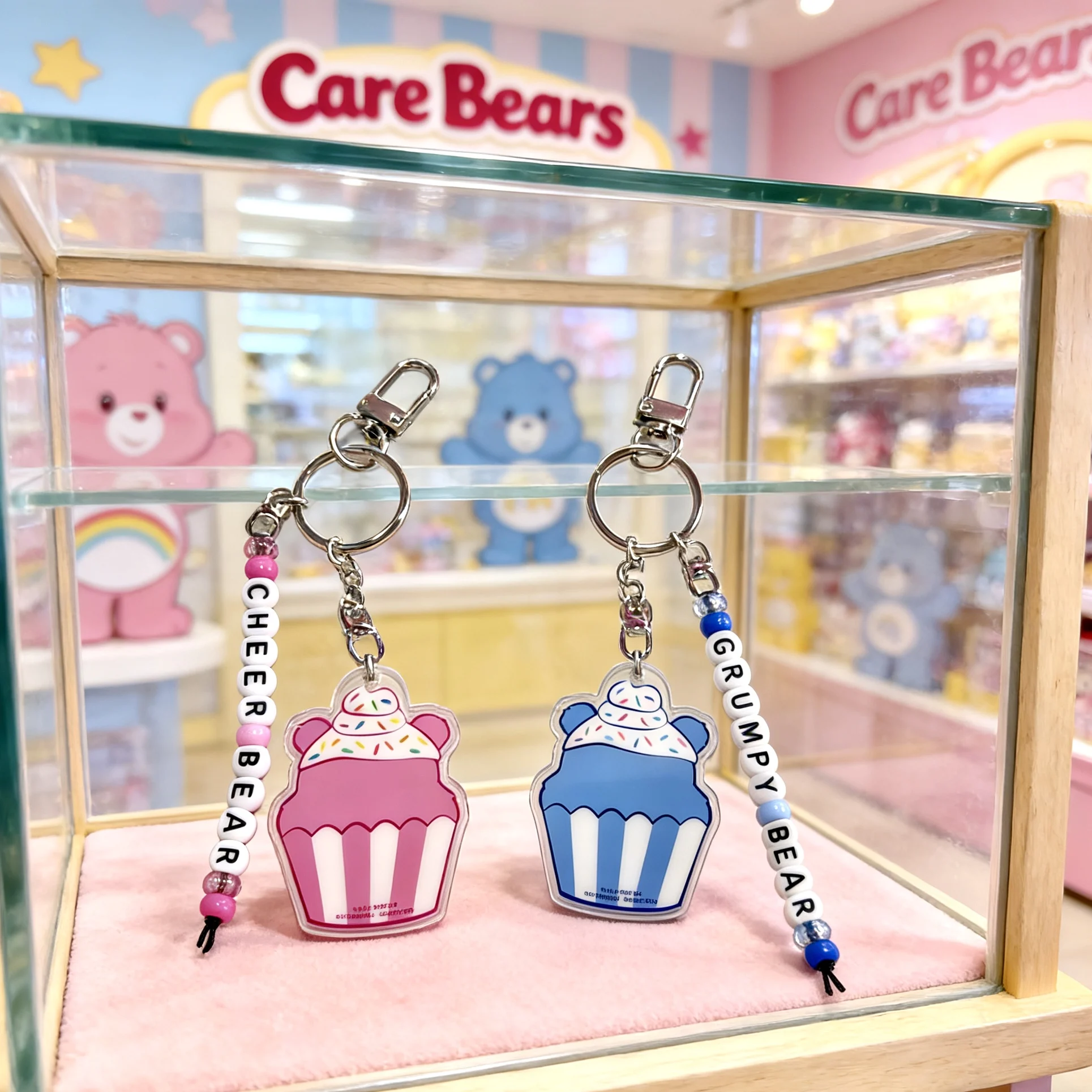 Care Bears Cupcake Acrylic Keychain – Cute Cheer/Grumpy Bear Beaded Bag Charm, 2 Color Options - view 2