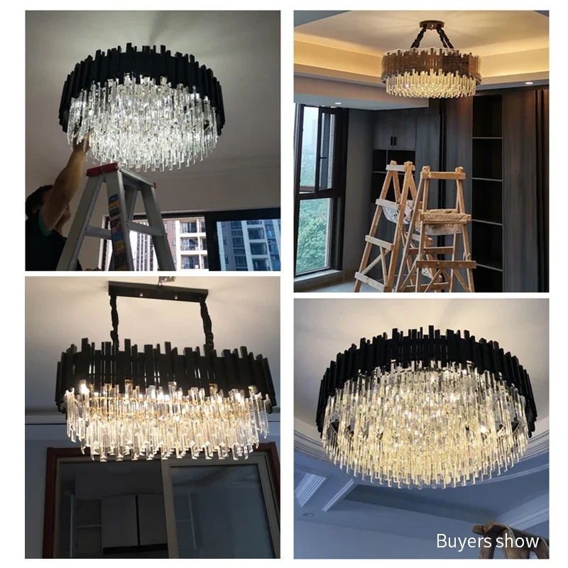 Imagem -02 - Modern Crystal Chandelier For Living Room Led Pendant Light Oval Long Sala de Jantar Hotel Hall Decor Preto Quarto