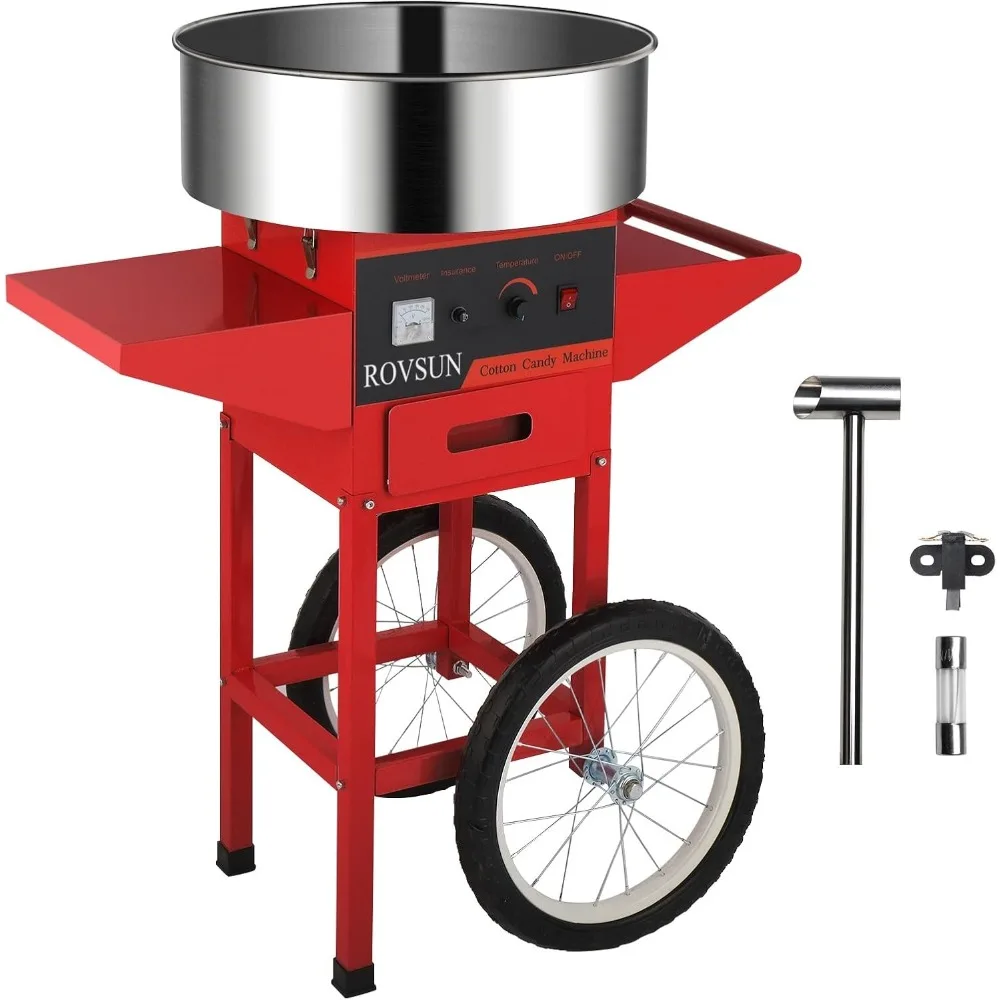 

ROVSUN 21 Inch Cotton Candy Machine Cart, Commercial Cotton Candy Maker Machine Candy Floss Machine w/Stainless Steel Bowl, Suga