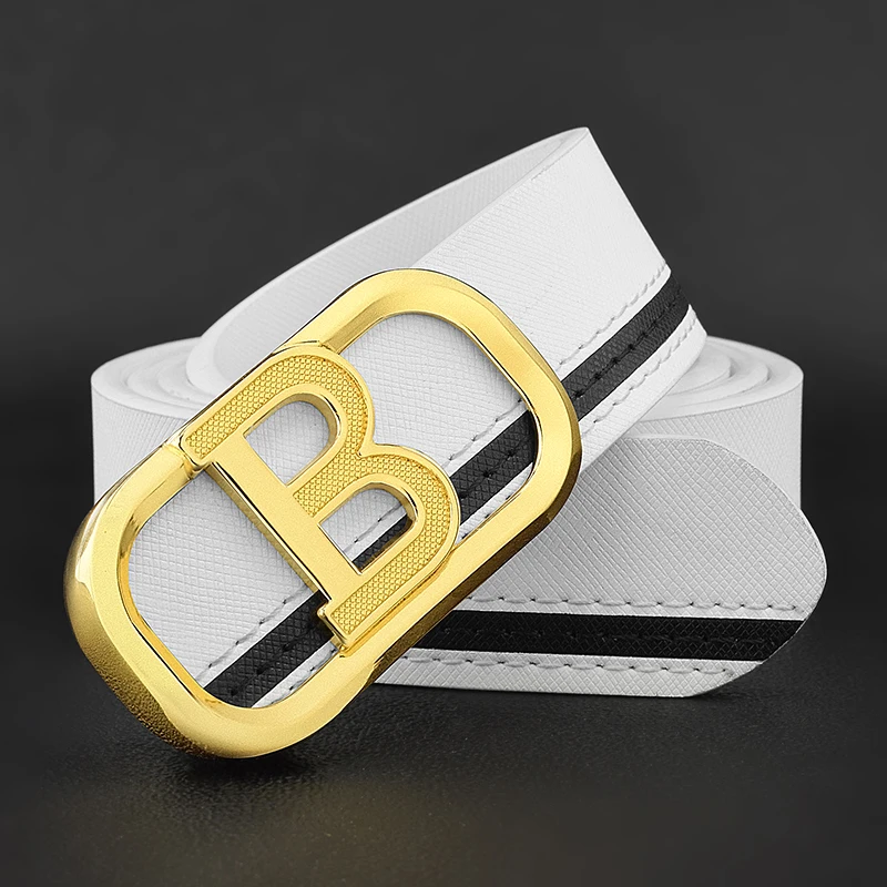 B Letter Casual Belt For Men White Fashion Designer Luxury Belt Personality Student Waist Strap Genuine Leather Cintos Masculino