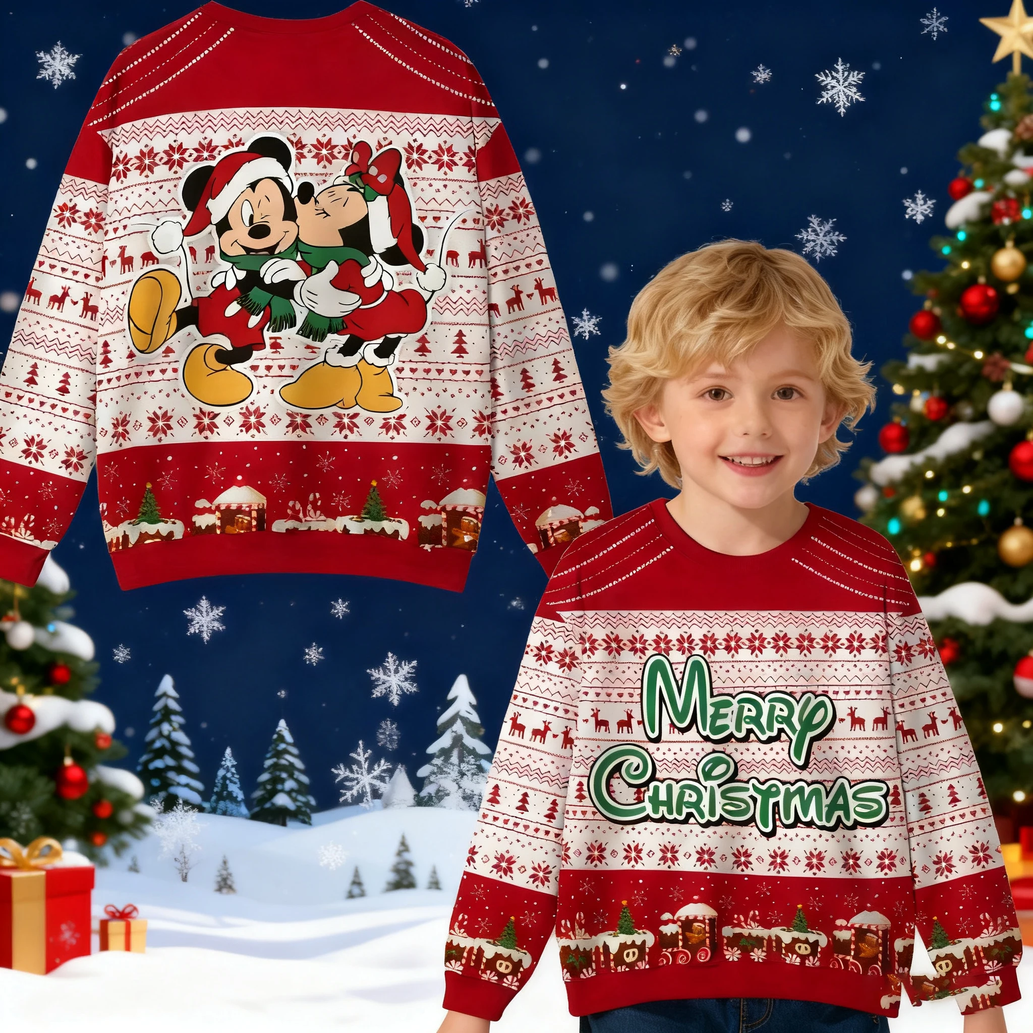 

Новый рождественский подарок, детский свитшот, осенне-зимний топ с принтом Микки и Минни Диснея, повседневный пуловер унисекс для мальчиков и девочек